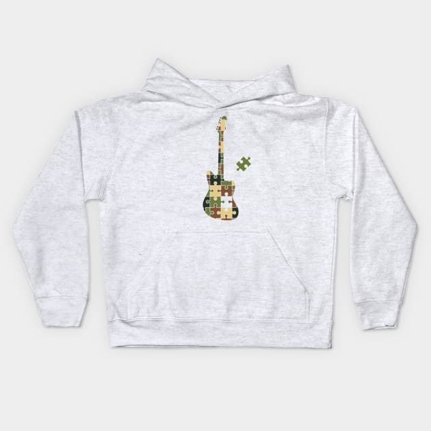 Camouflage Puzzle Offset Style Electric Guitar Silhouette Kids Hoodie by nightsworthy